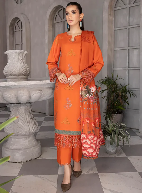 Rang Rasiya Florence Embroidered Linen Unstitched 3Pc Suit D-10 ADAN - Image 4