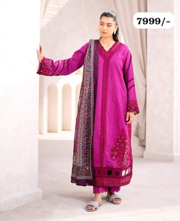 Xenia Formals--Embroidered Lawn Suit Unstitched-3 Pc - Image 2