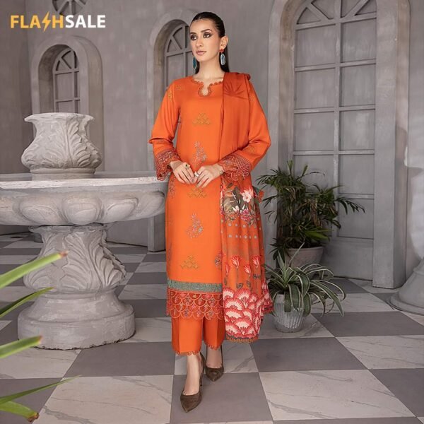 Rang Rasiya Florence Embroidered Linen Unstitched 3Pc Suit D-10 ADAN - Image 2