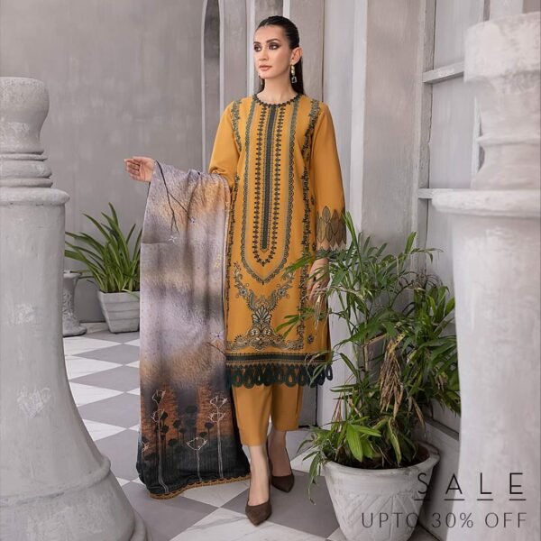 Rang Rasiya Florence Embroidered Linen Unstitched 3Pc Suit D-03 AZLIN - Image 2
