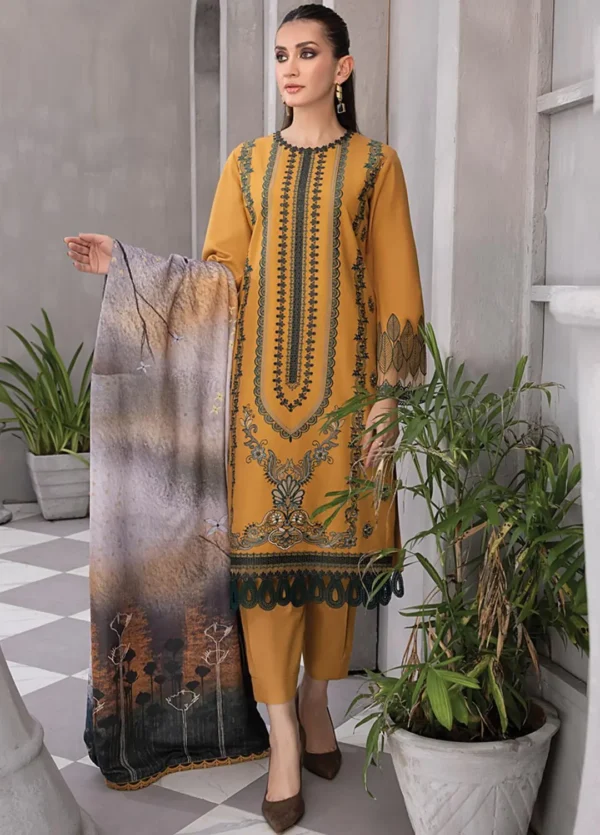 Rang Rasiya Florence Embroidered Linen Unstitched 3Pc Suit D-03 AZLIN - Image 4