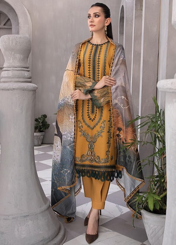 Rang Rasiya Florence Embroidered Linen Unstitched 3Pc Suit D-03 AZLIN - Image 3